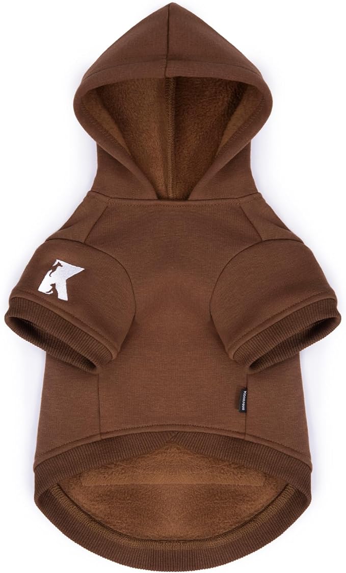 Koneseve Dog Hoodie & Cat Sweater, Warm Fleece Hooded Soft Winter Sweatshirt for All Breeds, Cozy Pet Clothes, Brown, M