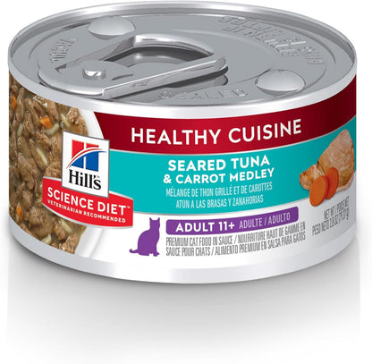 Hill's Science Diet Healthy Cuisine, Senior Adult 11+, Great Taste, Wet Cat Food, Seared Tuna & Carrot Stew, 2.8 oz Can, Case of 24