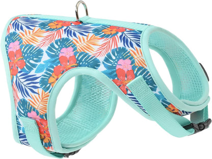 Mile High Life Dog Harness, Air Mesh Floral Vest Harness for 20 lbs Small Dogs & Cats, Easy Get on Adjustable Easy Closures Both Neck and Chest(Green Flower, M Chest 18"-20")