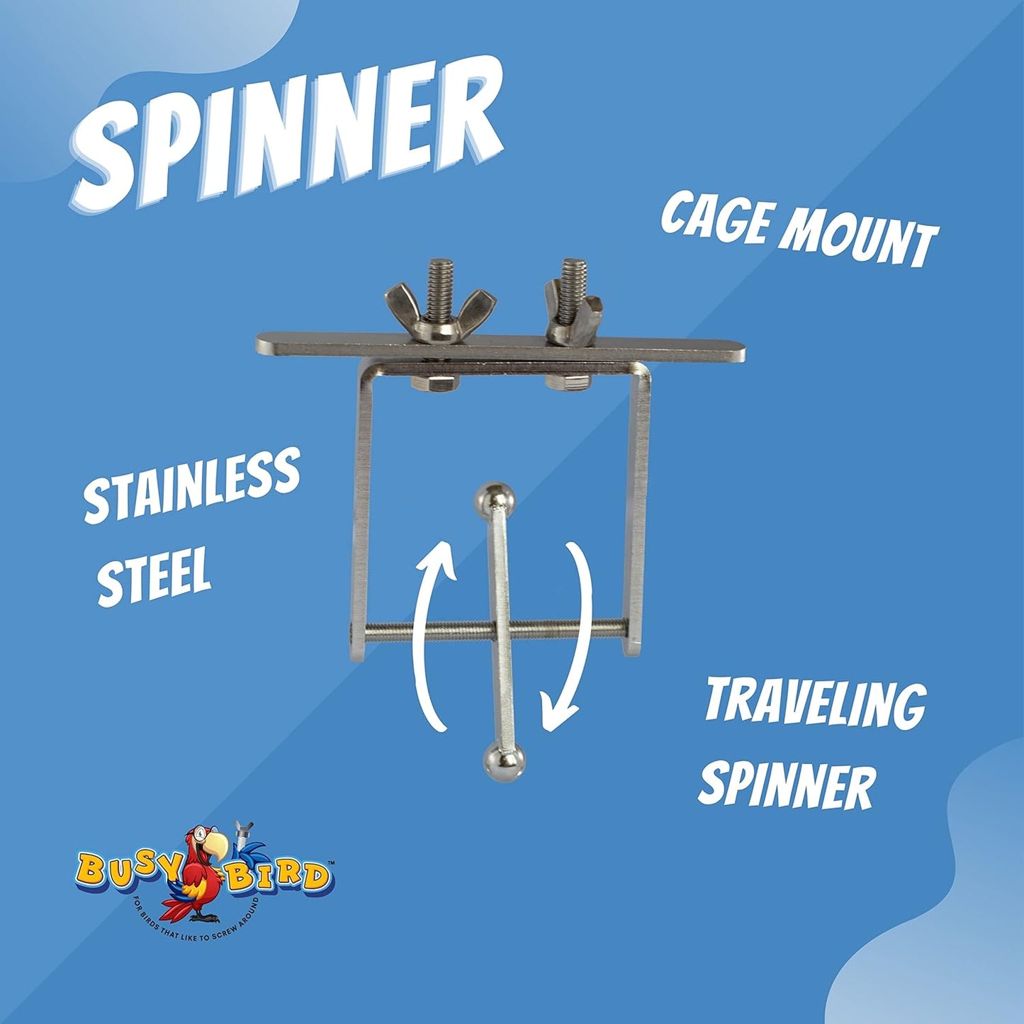 Stainless Steel Spinner Bird Toy with Traveling Spinner | Durable Puzzle Enrichment Toy | Spinner Toy for Medium to Large Birds Like Cockatoos, Parrots, Macaws, Parakeets | Bird Cage Accessories