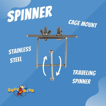 Stainless Steel Spinner Bird Toy with Traveling Spinner | Durable Puzzle Enrichment Toy | Spinner Toy for Medium to Large Birds Like Cockatoos, Parrots, Macaws, Parakeets | Bird Cage Accessories