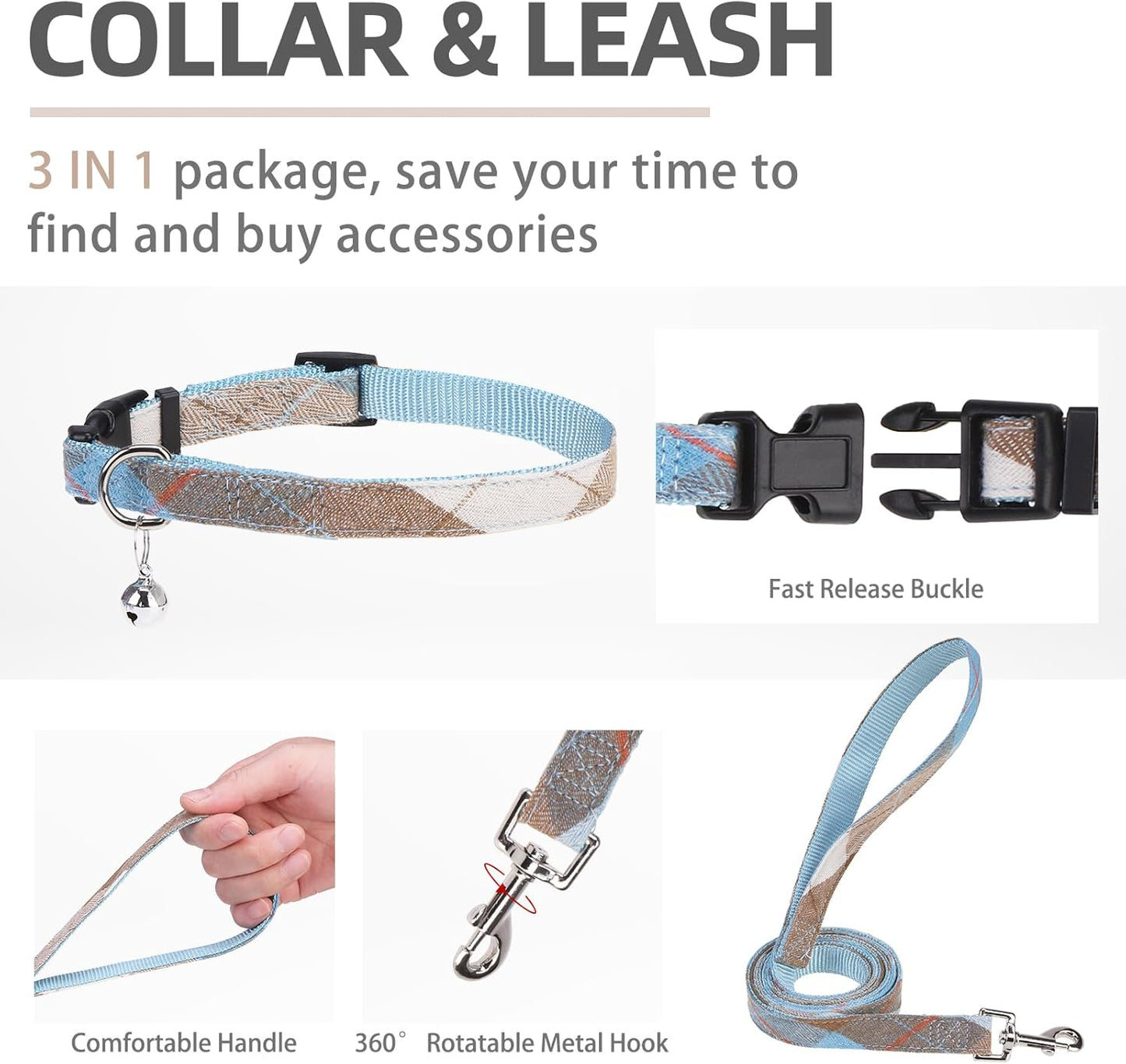 PUPTECK Adjustable Dog Harness Collar and Leash Set Step in No Pull Pet Harness for Small Medium Dogs Puppy and Cats Outdoor Walking Running, Soft Mesh Padded Reflective Vest Harnesses, BlueBrown XS