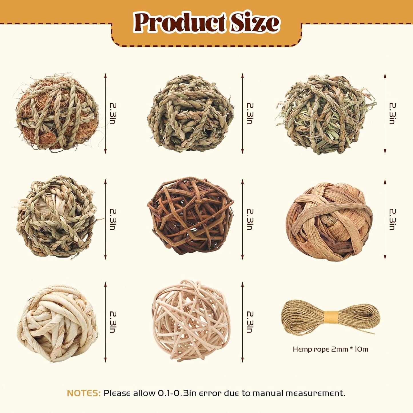 17 Pcs Bunny Chew Grass Balls, Hangable Natural Handmade Enrichment Toys for Teeth Grinding, Enrichment Treats for Rodents Rabbits Guinea Pigs Chinchillas Hamsters Mice, Rolling Chew Toys (2.4")