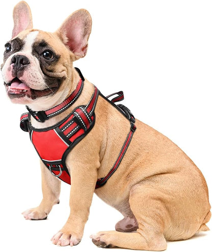 WINSEE Dog Harness No Pull, Pet Harnesses with Dog Collar, Adjustable Reflective Oxford Outdoor Vest, Front/Back Leash Clips for Small, Medium, Large, Extra Large Dogs, Easy Control Handle for Walking