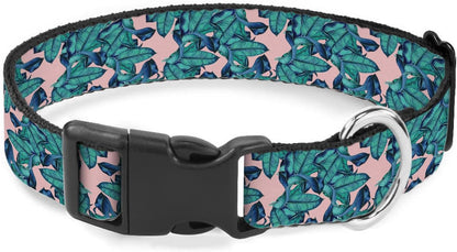 Green Palm Leaf Pink Dog Collar Soft Pet Collars for Small Medium Large Breed Dogs Cats Puppy Kitten Terrier