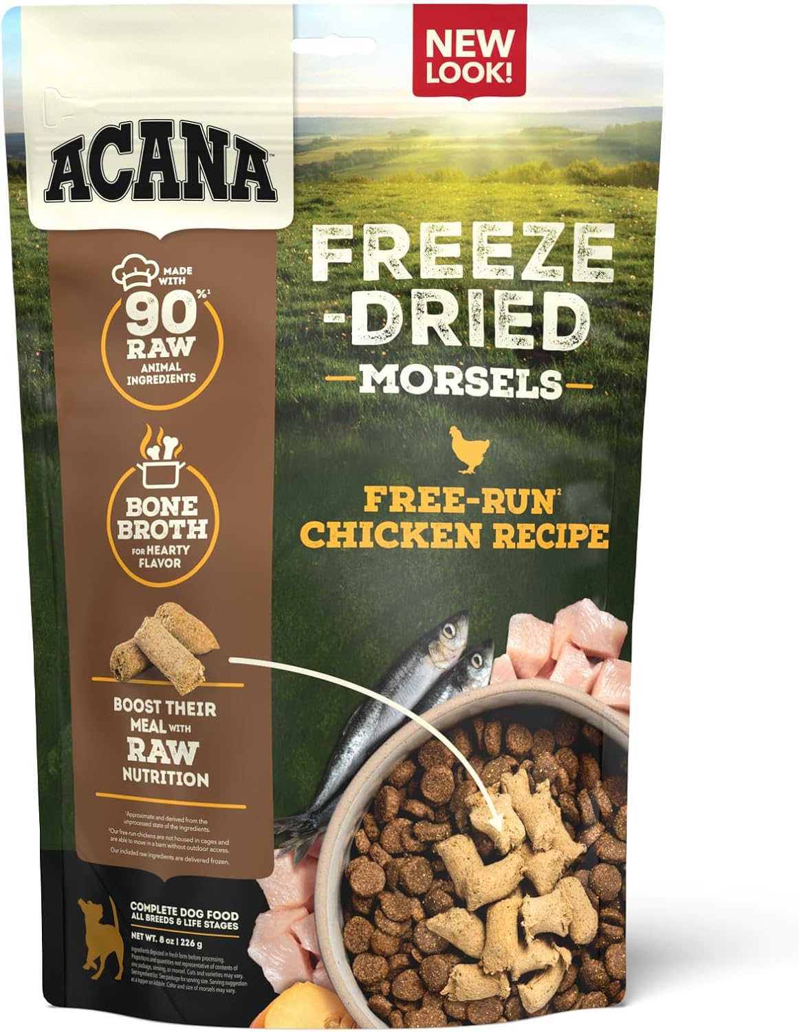 ACANA Grain-Free High Protein Freeze Dried Dog Food & Topper Free-Run Chicken Recipe Morsels 8oz Bag