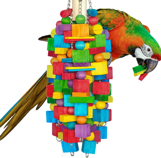 Extra Large Bird Toys - 21.6'' Heavy Duty Natural Parrot Toys for Chewing Foraging with SS Chain & Edible Colors for Medium to Large Parrots, Macaws, Cockatoos, African Grey, Cockatiel, Parakeet