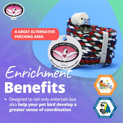 Super Bird Creations SB323 Small Bungee Bird Toy - Rope Perch for Canary, Parakeets, Cockatiels, Finch, Lovebirds - Colorful Hanging Perch - Enriching Bungee Toy for Small Birds & in Bird Cages