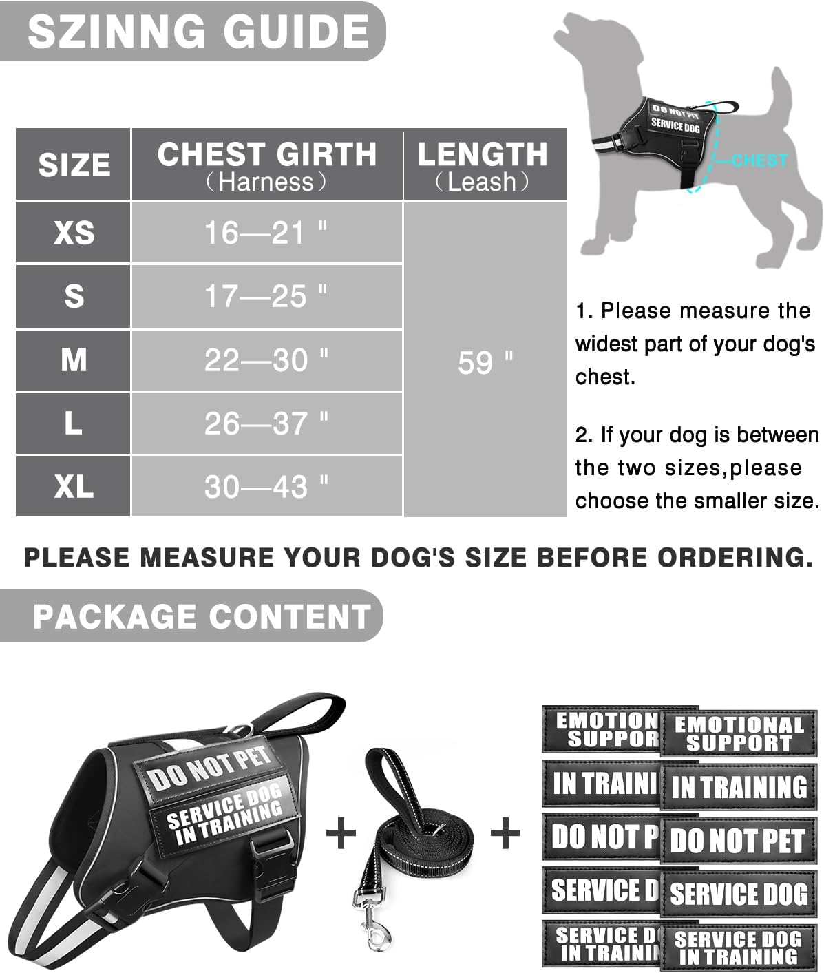Service Dog Vest Harness and Leash Set+10 Patches for Puppy Small Dogs,Do Not Pet Emotional Support Dog Vest with 2 Soft Padded Handle for Everyday/Training (Black XS)