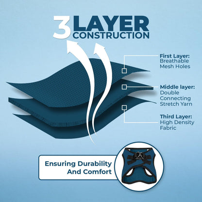 Best Pet Supplies Voyager Step-in Air Harness - All Weather Mesh, Reflective, No Pull Harness for Dogs, Cats - Secure with Hook & Loop Fastener, Buckle, Double D-Rings - Blue/Black Trim, M