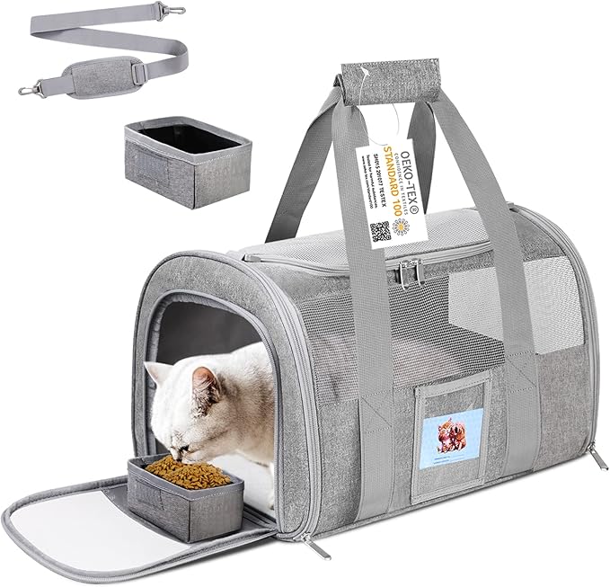 Cat Carrier, Dog Carrier, Pet Carrier Airline Approved for Small Dogs, Kitten Carriers Under 15lb, Collapsible Soft Sided TSA Approved Travel Carrier-Grey