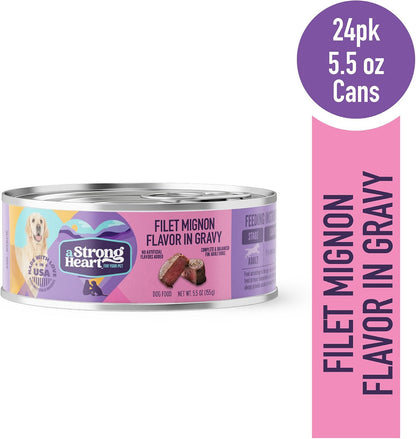 A Strong Heart Wet Dog Food, Filet Mignon Flavor in Gravy - 5.5 oz Cans (Pack of 24), Made in The USA with Real Beef