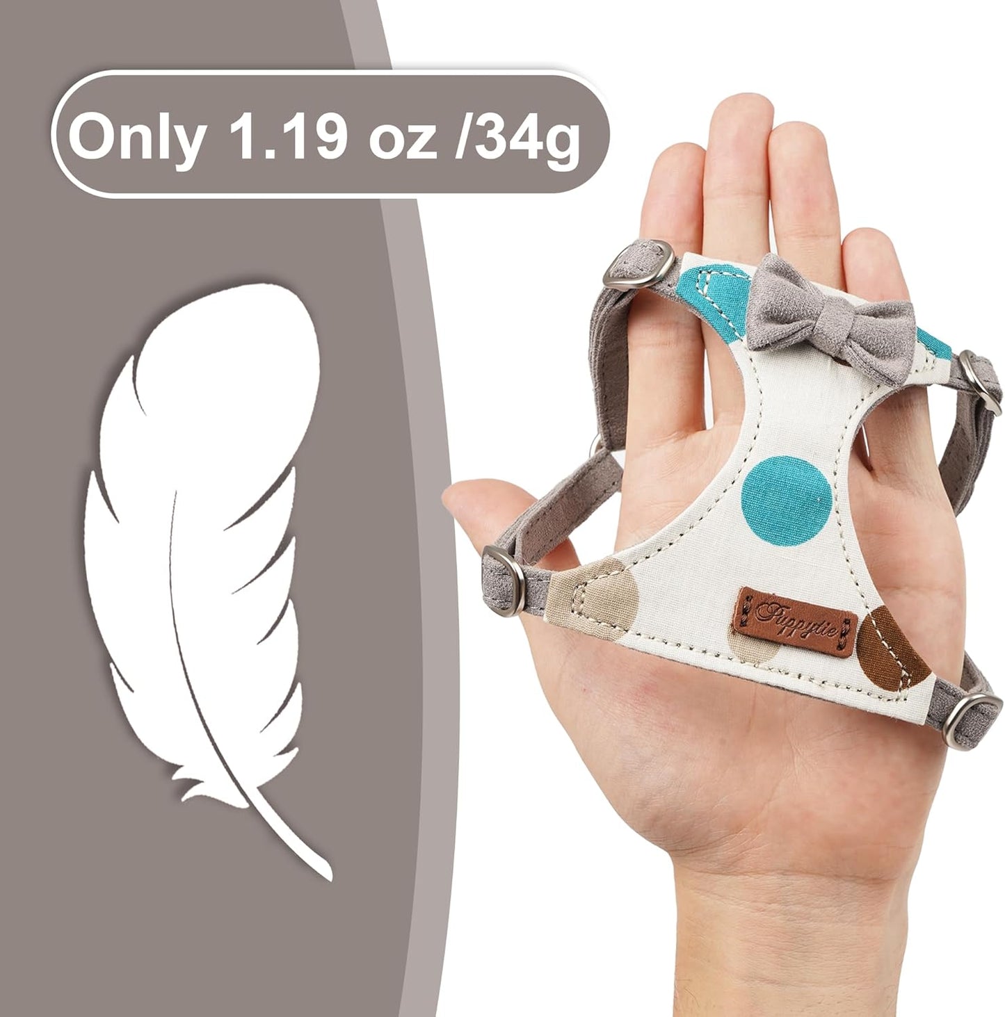 Puppytie No Pull Dog Harness with Multifunction Dog Leash,Soft Adjustable No Choke Escape Proof Pet Harness Vest for Medium Dogs,Polka dots Smoke Grey,M