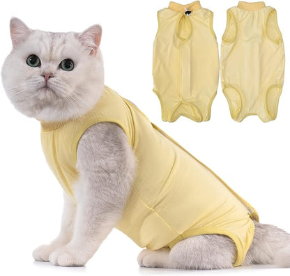Avont Cat Recovery Suit - Kitten Onesie for Cats After Surgery, Cone of Shame Alternative Surgical Spay Suit for Female Cat, Post-Surgery or Skin Diseases Protection -Yellow(S)