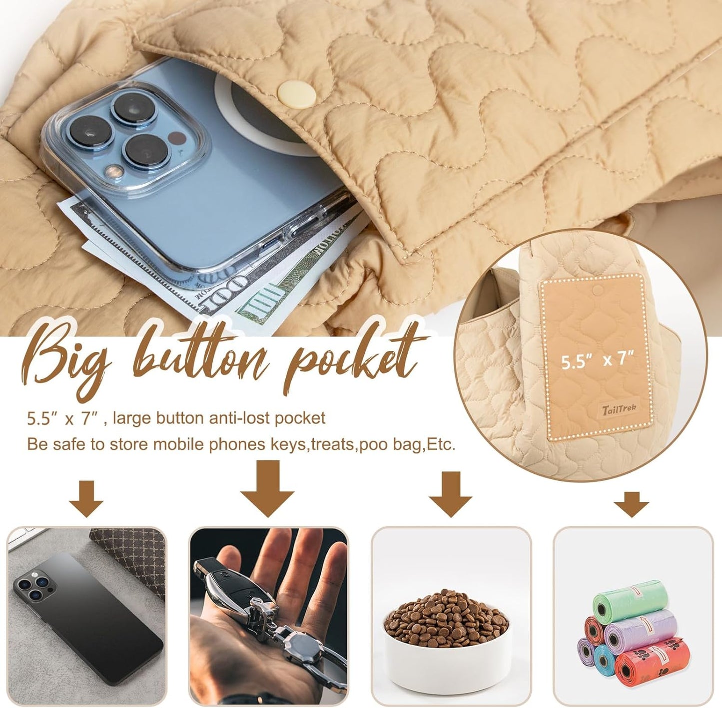 Dog Sling for Small Dogs, Front Dog Sling Carrier, Padded Adjustable Pet Soft Carrier with Adjustable Shoulder Strap, Travel Safety Harness Machine Washable for Small Cats Puppy Outdoor