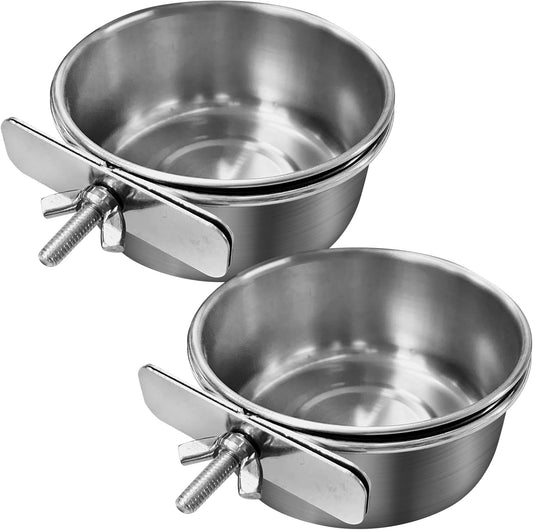 Tfwadmx Bird Feeding Dish Cups Parrot Food Bowl Clamp Holder Coop Cup, 2PCS Bird Cage Water Bowl for Parakeet African Greys Conure Cockatiels Lovebird Budgie Chinchilla