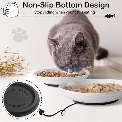 Cat Food Bowl,Healthy Ceramic Cat Bowls for Indoor Cats,Anti Whisker Fatigue Cats Dishes Set,Shallow Wide Kitten Plates for Food and Water,Non-Slip Silicone Bottom,6 Pack