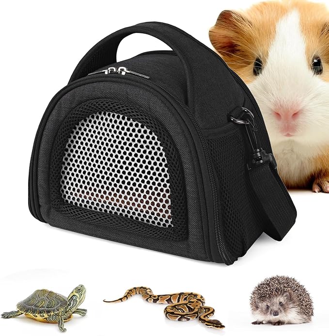 YUDODO Hamster Carrier Guinea Pig Carrier Bag Small Animal Sugar Glider Pouch Gerbil Hedgehog Portable Travel Carrier Outdoor Hangbag Flying Squirrel Rat Carrier Black