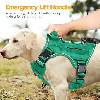 Heavy-Duty Tactical Dog Harness for Large Dogs, No Pull Adjustable Reflective Pet Vest with Molle System, K9 Military-Grade Control for Service Training, Outdoor & 10+ Breeds, Turquoise, Medium