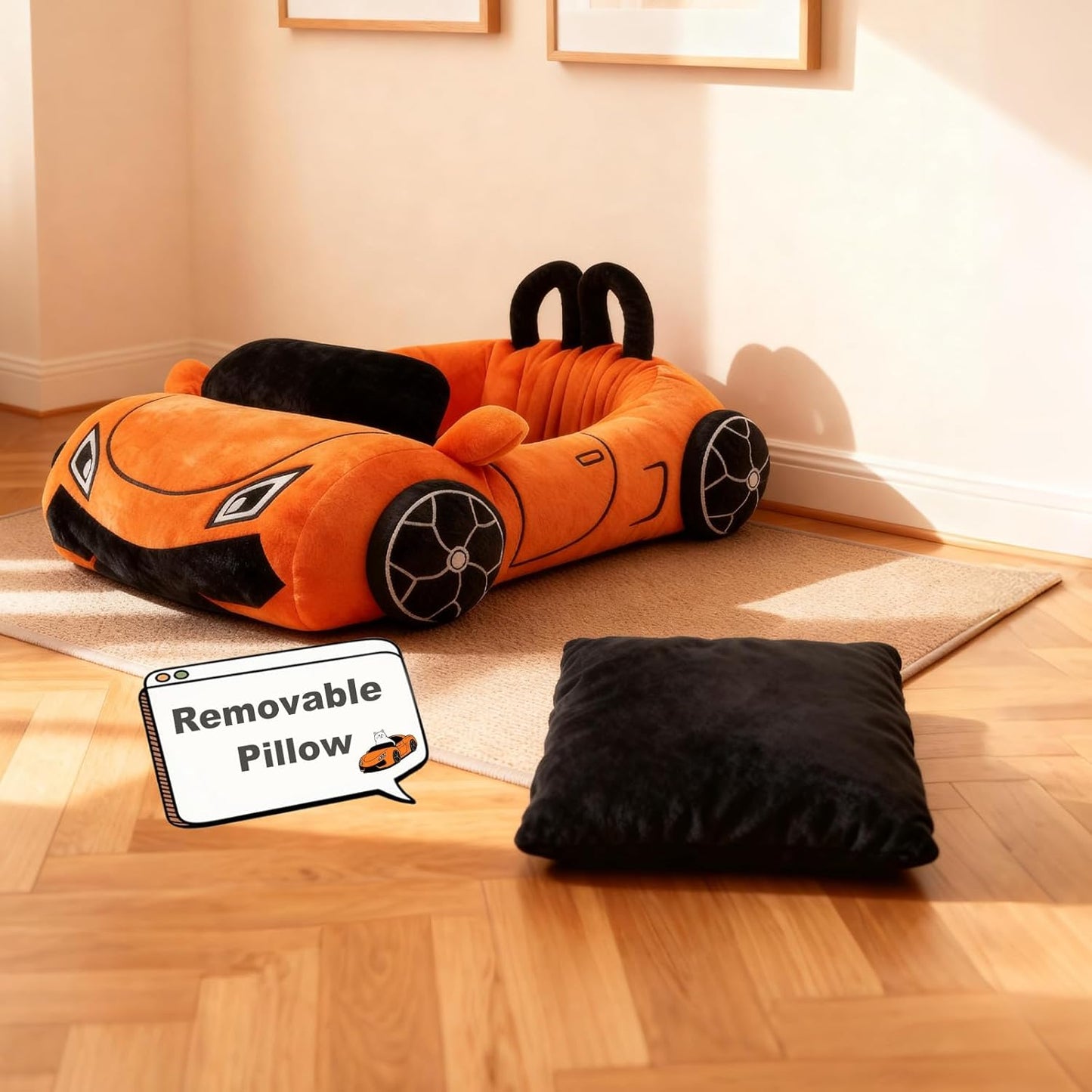 Cute Cat Beds Kitten Beds, Soft Small Dog Beds, Washable Pet Beds for Puppy and Kitty, Funny Supercar Cat Toys, 24 Inch