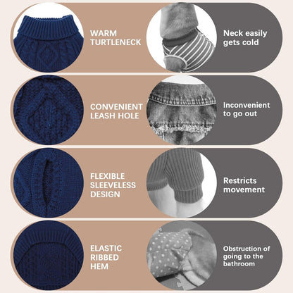 BINGPET Thermal Knitted Dog Sweater for Small Medium Large Dogs,Winter Dog Cat Coat Warm Sweartershirts Outfits,Classic Cable Knit Turtleneck Pullover Dog Jumper Coat Warm Sweartershirts
