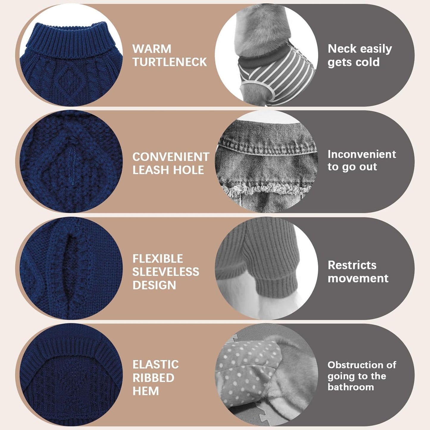 BINGPET Thermal Knitted Dog Sweater for Small Medium Large Dogs,Winter Dog Cat Coat Warm Sweartershirts Outfits,Classic Cable Knit Turtleneck Pullover Dog Jumper Coat Warm Sweartershirts