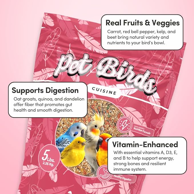 Mycelium Pet Bird Cuisine Bird Food (5 LB Bag) | Organic Parakeet Food, Cockatiel & Lovebird Seed Mix | High Protein, Vitamins & Minerals with Fruits & Vegetables | Non-GMO, USA Made
