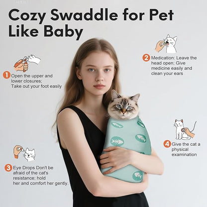 Cat Wrap for Cutting Nails, Self-Adhesive for Grooming, Anti-Scratch Cat Swaddle Wrap for Medicine, Nail Clipping, Teeth Brushing, Ear Cleaning
