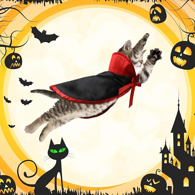 5 Pcs Cat Halloween Vampire Costume Halloween Pet Costume Clothes Set Cat Vampire Cloak Devil Witch Hat Bat Wings Wizard Clothes for Puppy Cosplay Dress up Accessories