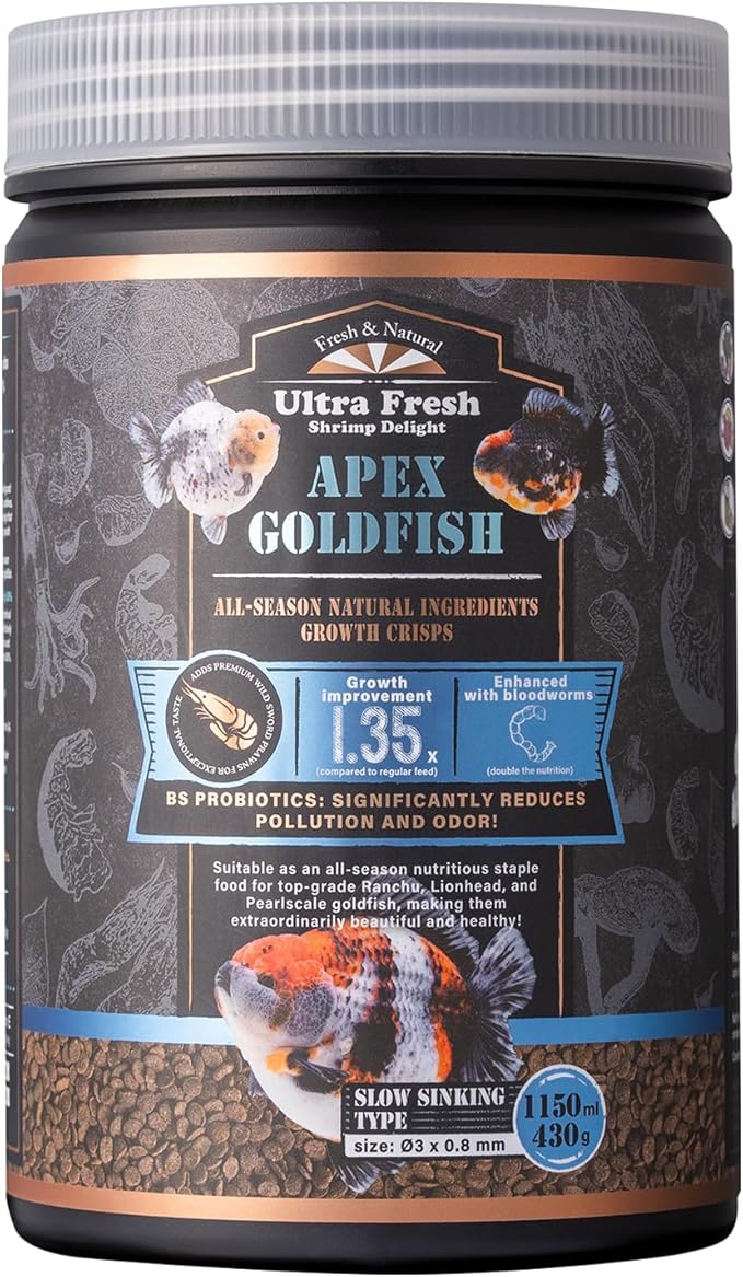 Ultra Fresh Apex Goldfish Growth Crisps, Premium All Natural Ingredients Goldfish Fish Food, Slow Sinking, 15 oz
