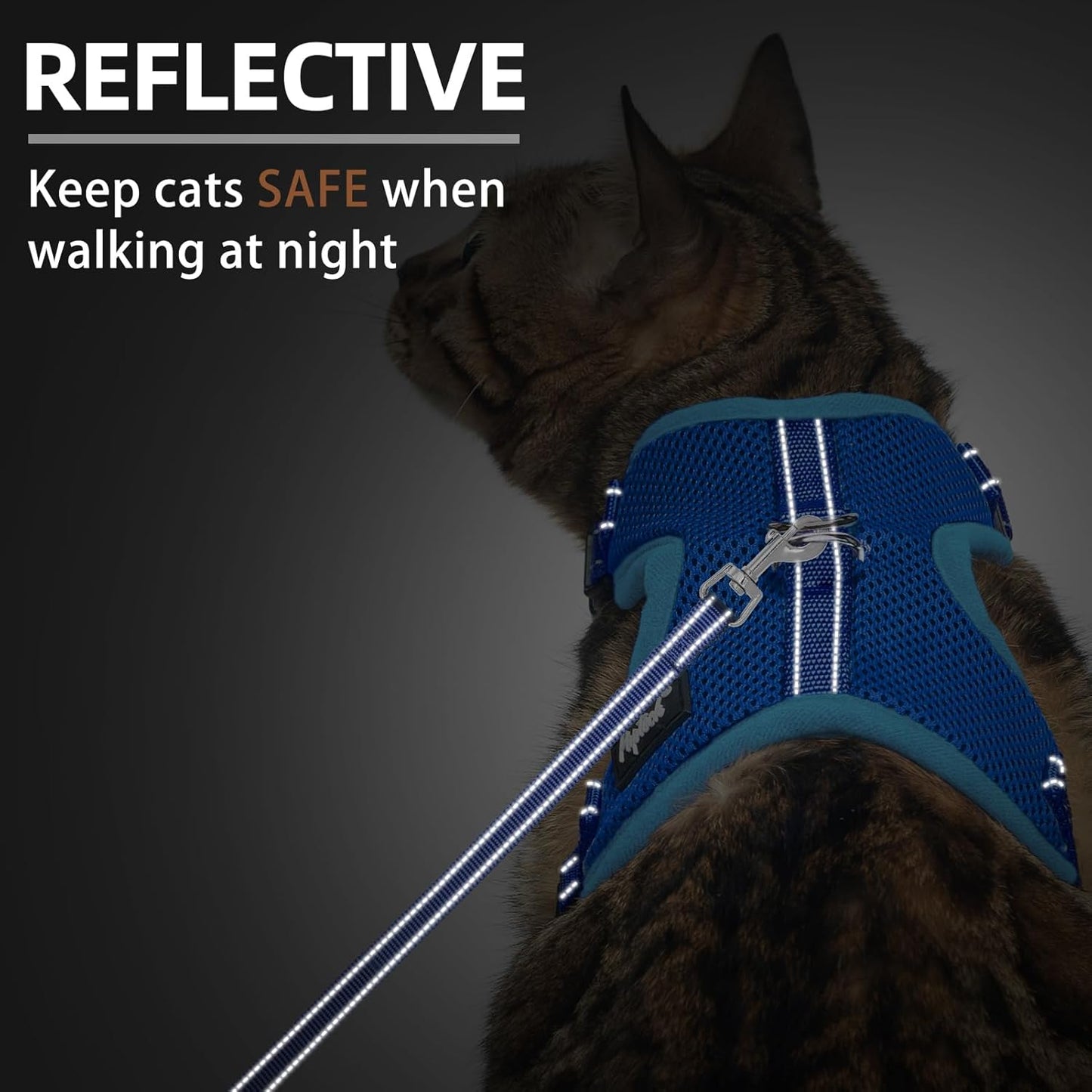 PUPTECK Cat Harness and Leash Set Escape Proof, Reflective Adjustable Soft Mesh Kitten Vest Harness for Walking Travel, Navy Blue, M
