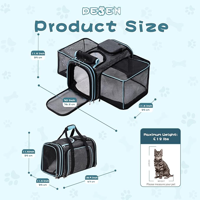 Pesen Expandable Dog & Cat Carrier, Airline Approved Soft Pet Carrier, Breathable & Collapsible Design, Ideal for Small Dogs, Cats, Rabbits and Other Small Animals – Larger Expansion Area for Comfort