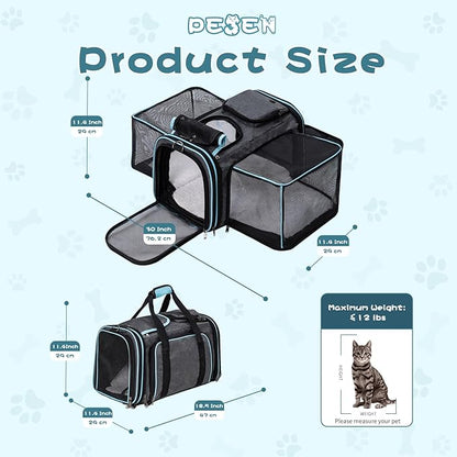 Pesen Expandable Dog & Cat Carrier, Airline Approved Soft Pet Carrier, Breathable & Collapsible Design, Ideal for Small Dogs, Cats, Rabbits and Other Small Animals – Larger Expansion Area for Comfort