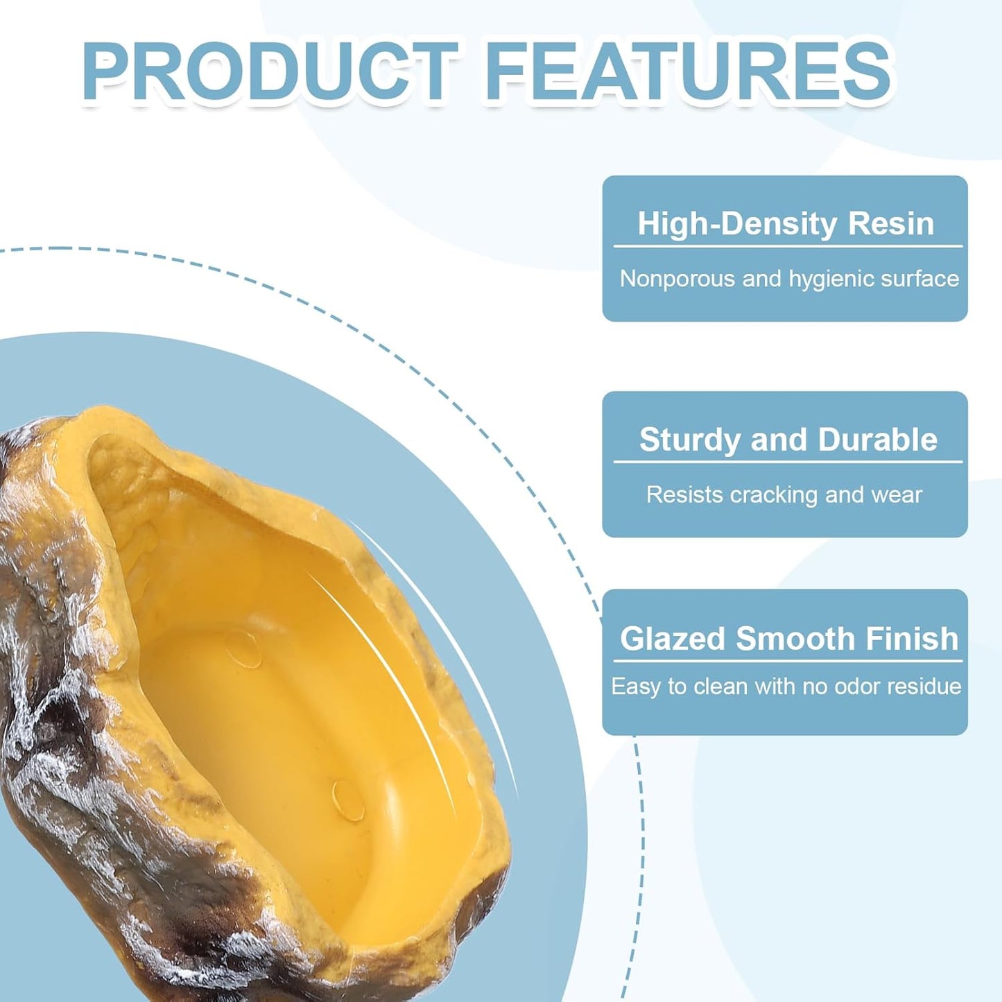 Reptile Food Bowl, Reptile Feeding Dish Corner Bowl Water Resin Rock Worm Feeder Dish XS (3.7 in, Yellow), Intended for Lizards/o/Scaled Pet/Leopard o/Spiders