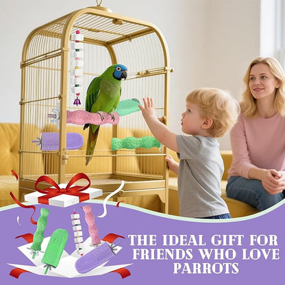 5 Pcs Bird Beak Grinding Stone and Bird Chewing Toy,Parrot Beak Grinding Calcium Stone with Bells,Cage Toys for Budgies,Parakeets,Cockatiels