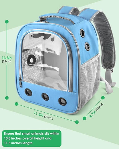 Guinea Pig Carrier Backpack, Portable Rabbit Travel Carring Bag for Pet Bunny Chinchilla Bearded Dragon Hamster Parrot Outgoing Pouch Case with Water Bottle Holder & Detachable Pad (Blue)