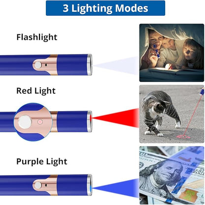 TBTeek Cat Toys for Indoor Cats, 2 Pieces, Rechargeable, 7 Adjustable Patterns, Interactive Kitten Pet Dog Red Dot Chase Light Toy for Cats Fun Playing Exercise（Blue）