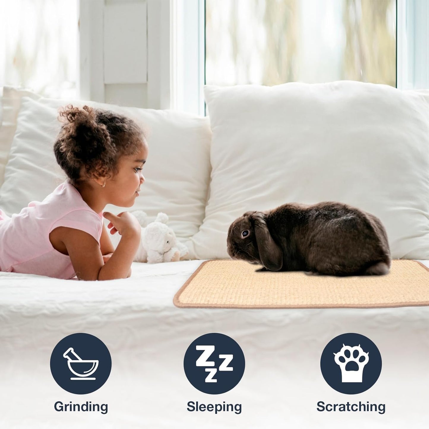 Uranshin Rabbit Scratching Pad,Natural Sisal Bunny Scratch Pad, Rabbit Kitten Cat Scratching Mats for Cages Chew Toys for Bunny Pet Cage Claws and Teeth Care for for Biting Sleeping Bedding Nesting