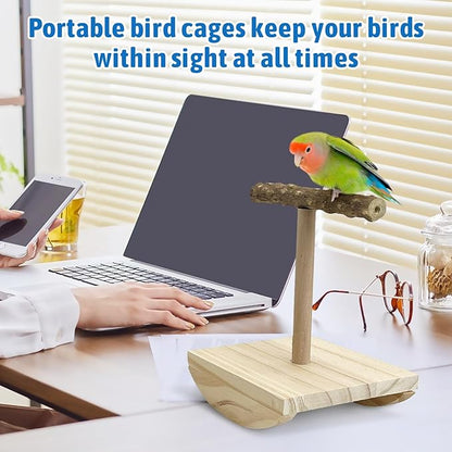 kathson Bird Training Stand, Parakeet Playground Bird Perch Platform Portable Tabletop Parrot Perch Cockatiel Stand perches T Shaped Conures Play Platform for Parakeets Conures Lovebirds Cockatiels