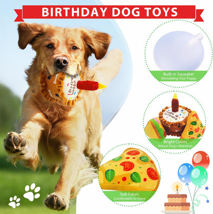 Birthday Squeaky crinkly Cake Aggressive chew for pups Sandwiches Pizza Party Dog Toy Colorful Playset to Keep Your Furry Friend Busy with 3 Pack Dog Toys for Birthday Gift Toys