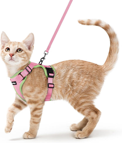 rabbitgoo Cat Harness and Leash for Walking, Escape Proof Soft Adjustable Vest Harnesses for Cats, Easy Control Breathable Reflective Strips Jacket, Green&Pink, XS