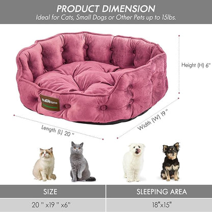 ClevaHome Cat Dog Bed for Small Pets up to 15lbs - Round Cat Beds for Indoor Cats, Machine Washable Comfortable Pet Bed for Puppy and Kitten with Non-Slip Bottom (Plum Pink)