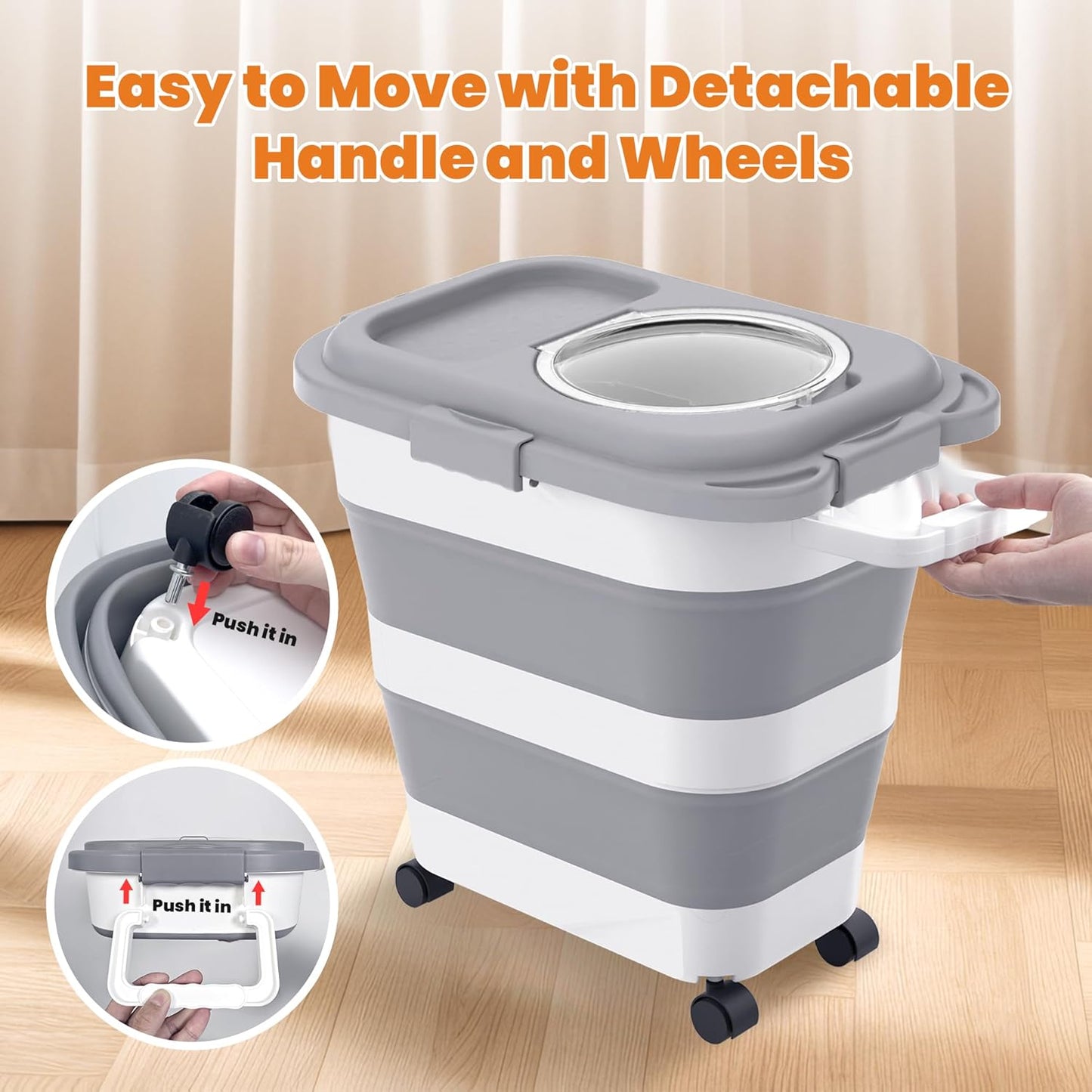 25-28lbs Dog Food Storage Container, Collapsible Dog Food Container, Wheels, Handle, Airtight Pet Food Storage Container, Scoop, Small Dry Container For Dog Cat Bird Food