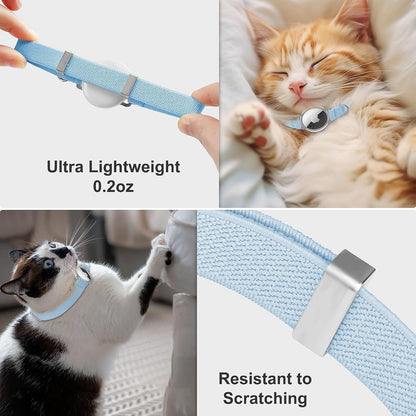 AirTag Cat Collar,Ultra Elastic Cat Tracker Collar with Apple Air Tag Holder, [Lightweight][Scratch Resistant] Stepless Adjustable GPS Pet Collar for Cats Kittens (Blue)