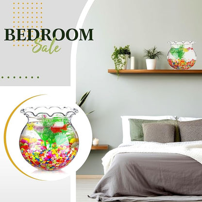 Jexine 12 Pack Plastic Fish Bowl 48 Pcs Floating Fake Goldfish 12 Pcs Artificial Aquatic Plant 2.65 Pound Tank Rock for Aquarium Tank Party Table Centerpiece Decoration Accessories(Colored Stone)