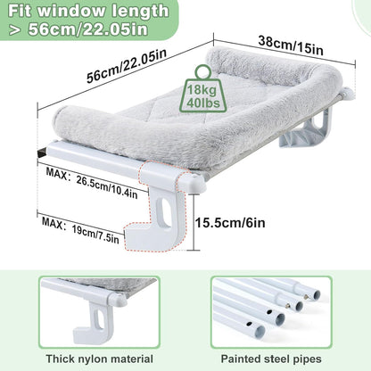 Sunhoo Cat Window Perch Hammock Sturdy Windowsill Bed Seat for Large Cats No Drilling No Suction Adjustable Kitty Shelf with Washable Cover Easy Assembly Holds up to 40 lbs 22.05 * 15 in (Grey, S)