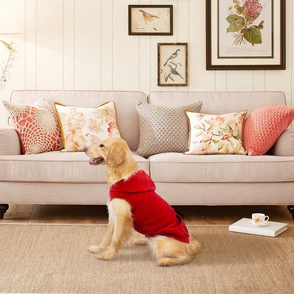 EXPAWLORER Dog Hoodie Fleece Sweater Vest, Hooded Dog Sweatshirt Fall Winter Pet Clothes with Leash Hole, Sleeveless Warm Cozy Puppy Clothing for Cat Small Medium Large Dogs Girl Boy, Red XXL