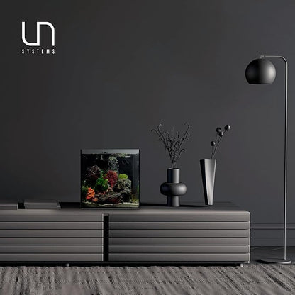 Ultum Nature Systems Dual AIO - Freshwater/Saltwater Compatible All in One Rimless Tank with Triple Chamber Filtration System, Integrated Filter Aquarium w/Leveling Mat - 7 Gallon, 30A, Black