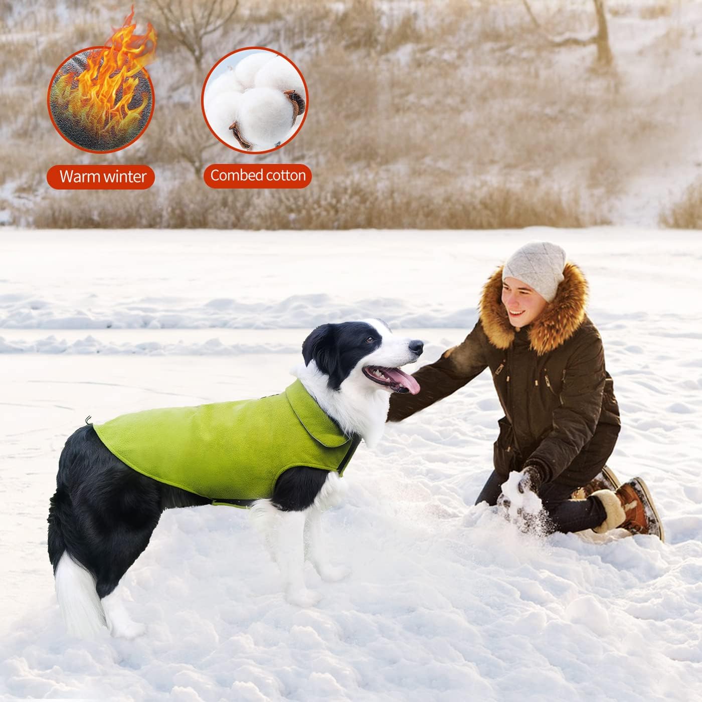 Fleece Dog Coat Pet Jacket Reflective for Cold Weather for Extra Large to Small Pets(Green,S)