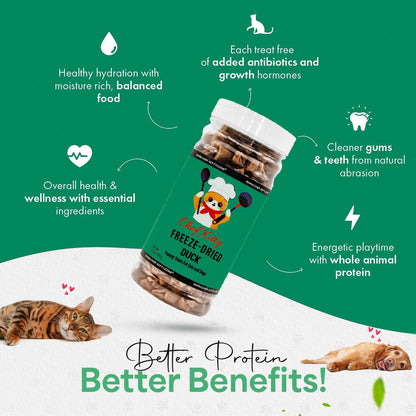 Freeze-Dried Duck Treats for Cats & Dogs – 100% Human Grade, Single Ingredient, High-Protein, Healthy Snack – No Additives or Preservatives – 1.5oz - Inspected & Tested in USA